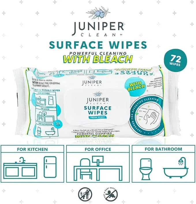 1 Pack Surface Wipes with Bleach, All-Purpose Cleaner for Bathroom, Kitchen, Office, 72 Count Soft Flow, Fresh Scent, Lint Free & Durable - NeatNest