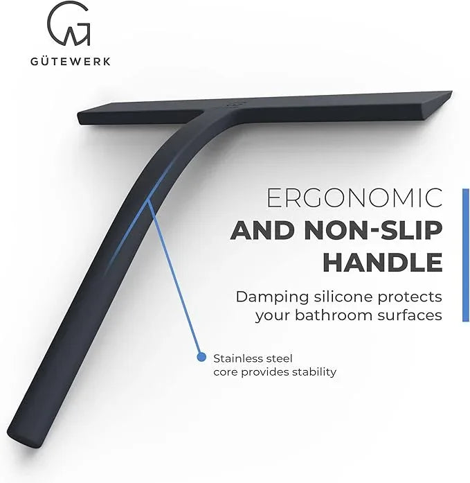 GÜTEWERK Shower Squeegee for Glass Doors, Silicone Window Squeegee, Bathroom and Glass Cleaning - Black - 9 Inch - NeatNest