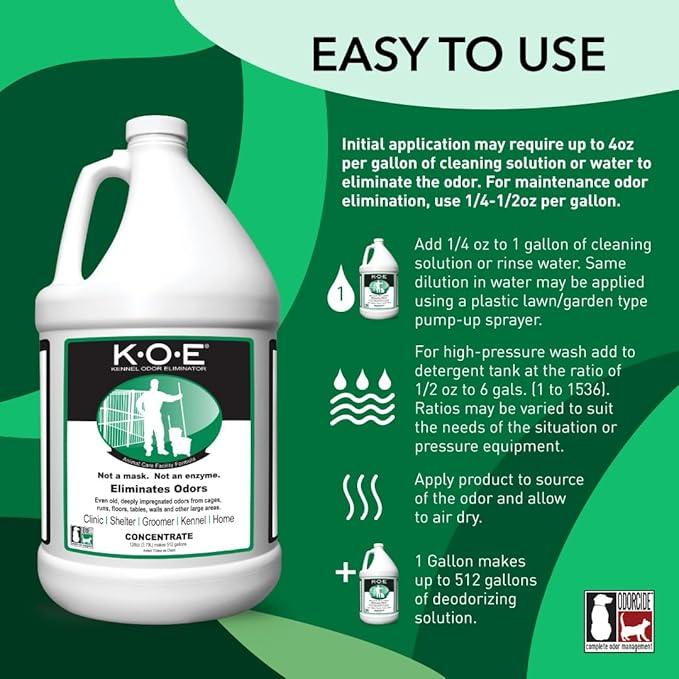 Thornell KOE Kennel Odor Eliminator Concentrate, Odor Eliminator for Strong Odors, Great for Cages, Runs, Floors & More, Pet Odor Eliminator for Home & Kennel w/Safe, Non-Enzymatic Formula, 128 oz - NeatNest