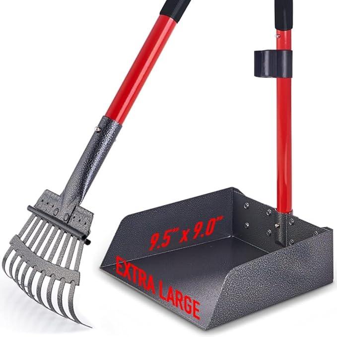 Pooper Scooper for Large Dogs, Small Dogs and Horses, Metal Poop Scooper Set with Long Handle Rake and Tray for Yard, Grass, Dirt or Gravel, Heavy Duty Aluminum Poop Picker Upper - NeatNest