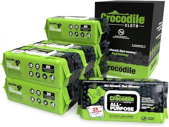 Crocodile Cloth All-Purpose Cleaning Wipes – 8 Pack/640 Total Count, 15"x10" Extra Large Plant-Based Disposable Cloths – Moist, Absorbent, Safe on Skin, Multi-Surface Use - NeatNest