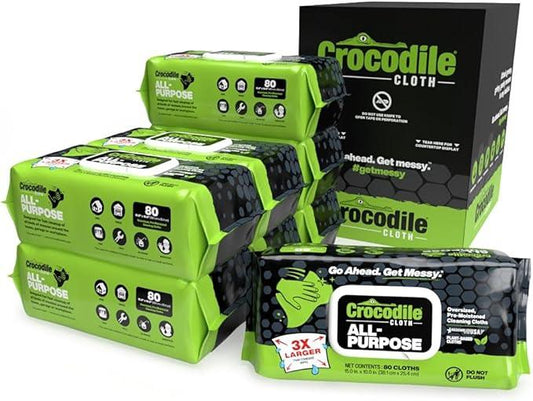 Crocodile Cloth All-Purpose Cleaning Wipes – 8 Pack/640 Total Count, 15"x10" Extra Large Plant-Based Disposable Cloths – Moist, Absorbent, Safe on Skin, Multi-Surface Use - NeatNest