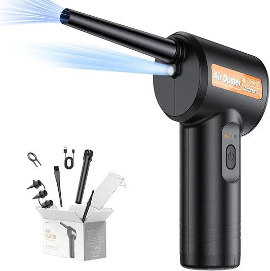 DOROBEEN Compressed Air Duster, Rechargeable Air Can, Electric Air Duster with BLDC Motor, Powerful Blower with LED Light, for PC Keyboard Cleaner with Accessories, (Black) - NeatNest