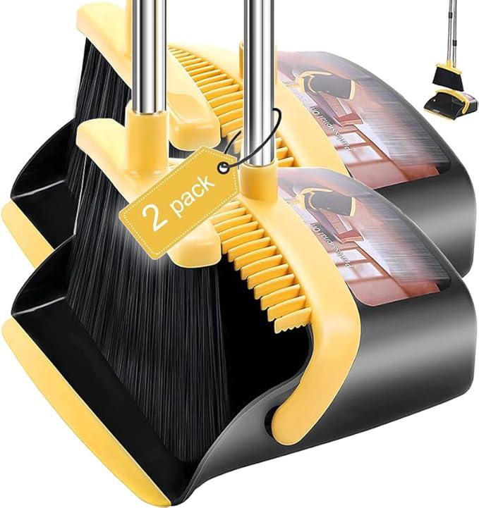 2-Pack is More economical，Upgraded Broom and Dustpan， with 52" Long Handle, Dustpan Teeth with self-Cleaning Function, Indoor and Outdoor Sweeping, Perfect for Home Office - NeatNest