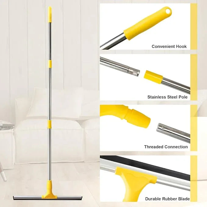 17.2"Professional Floor Scrubber Shower Squeegee,Rubber Silicone Broom with Long Stainless Steel Handle for Kitchen, Swimming Pool, Concrete Floors,Shower Tiles,Garages,Windows,Glass,Pet Hair Removal - NeatNest