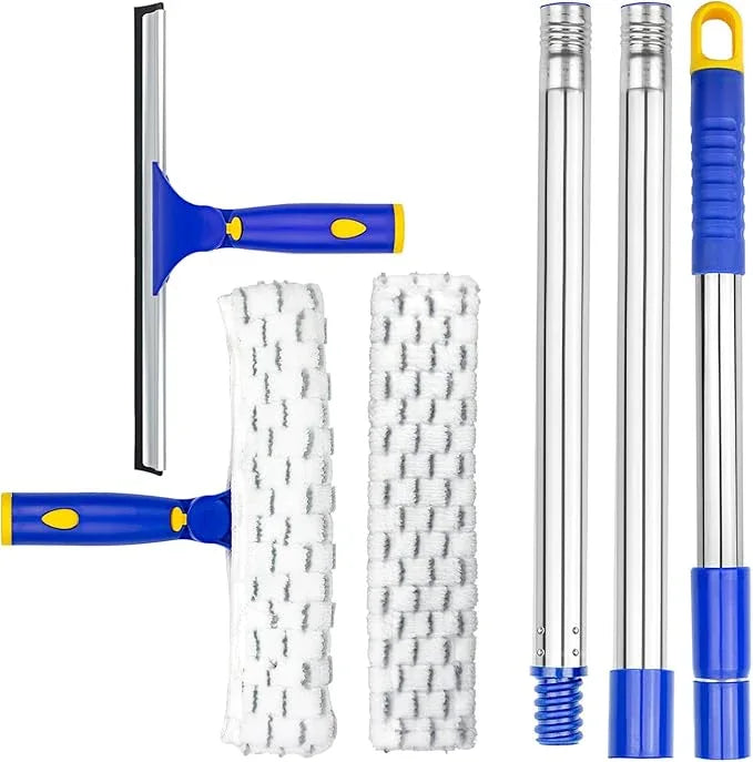 ITTAR Window Squeegee with 2 Sets Stainless Steel Pole, Squeegee Cleaning Tools with Microfiber Pads, 60"-72" Telescopic Window Washing Kit, Professional Squeegee Cleaner for Home Car Outside Glass - NeatNest