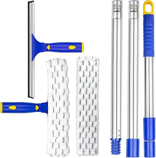 ITTAR Window Squeegee with 2 Sets Stainless Steel Pole, Squeegee Cleaning Tools with Microfiber Pads, 60"-72" Telescopic Window Washing Kit, Professional Squeegee Cleaner for Home Car Outside Glass - NeatNest