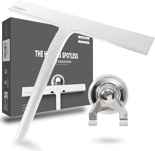Shower Squeegee for Glass Doors 10 Inch, RICHMIRTH All Purpose Squeegee Cleaning Tool for Window Glass Mirror Bathroom Tile with Suction Cup Hooks - White - NeatNest