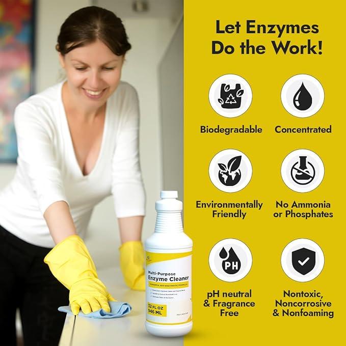 NORTHWEST ENTERPRISES Multi-Purpose Enzyme Cleaner - Household and Commercial Enzyme Cleaner, Fresh Lemon Scent (32 ounces) - NeatNest