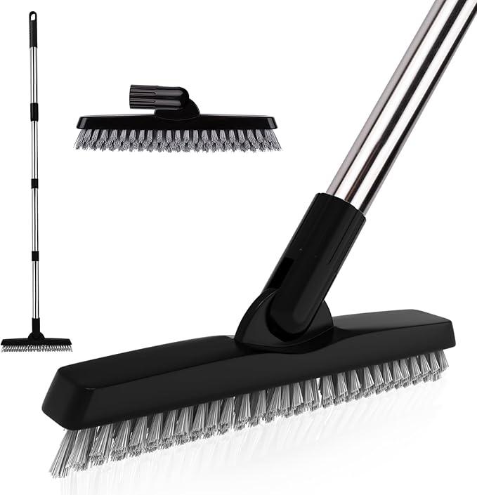 BITOPE Grout Brush Cleaner with Adjustable Long Handle Swivel V-Shaped Stiff Bristles Scrubber for Cleaning Tile Crevice Line Corner Bathroom Shower Baseboards Hard to Reach Areas-56 inch - NeatNest