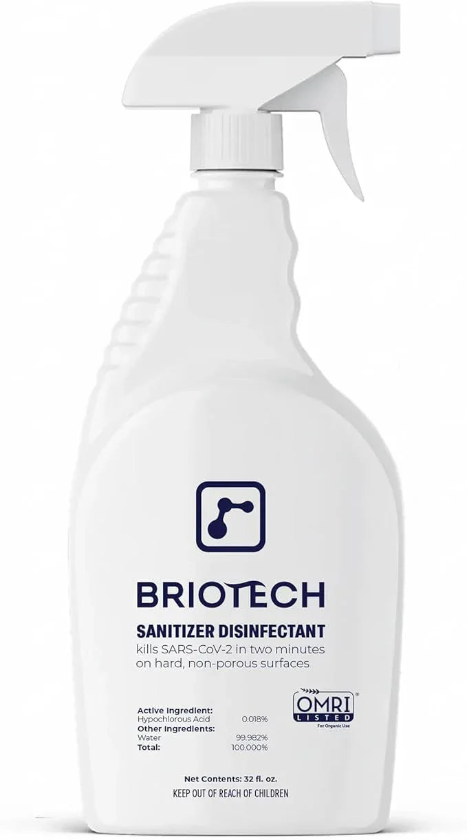 BRIOTECH Sanitizer Disinfectant Hypochlorous Spray, Kill 99.99% of Viruses & Bacteria, Control Mold, Eliminate Odor, Gentle for Nursery & Play Rooms, Food Contact Surface Sanitizer, 32 fl oz - NeatNest