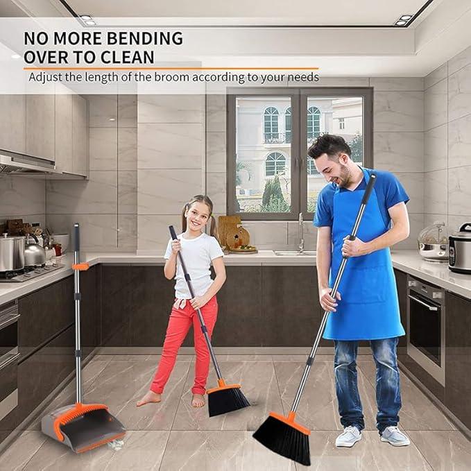 2-Pack is More economical，Upgraded Upright Broom and Dustpan Combo with 52" Long Handle, Dustpan Teeth with self-Cleaning Function, Indoor and Outdoor Sweeping, Perfect for Home Office. - NeatNest