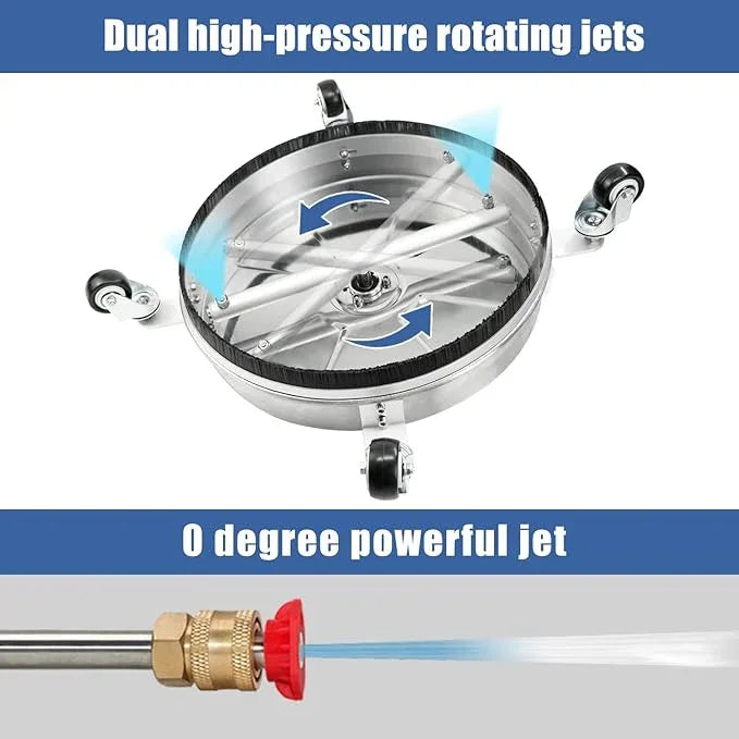 JANZ 16" Pressure Washer Surface Cleaner with 4 Wheels, Stainless Steel Housing, 1/4" Quick Plug, 2 Extension Wand Attachments, 2 Replacement Nozzles and 3 Spray Nozzles, 4000 PSI - NeatNest