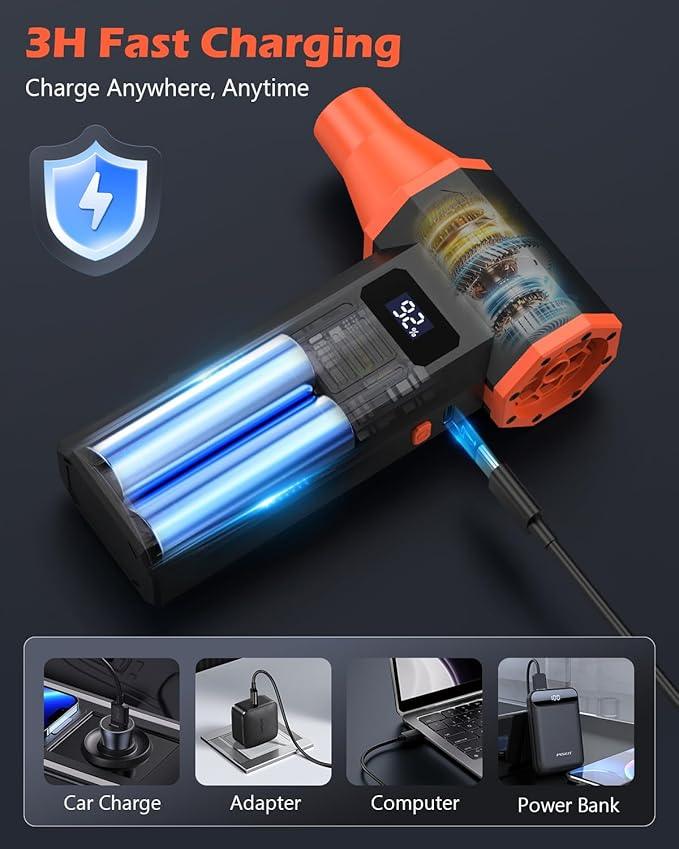 Compressed Air Duster, 120,000RPM Electric Air Duster, 4 Speeds Powerful Brushless Motor with LED Light, Rechargeable Cordless Air Blower for Christmas, Computer, Keyboard, Car, Home - NeatNest