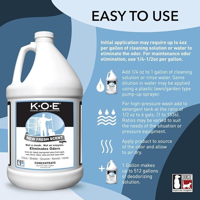 Odorcide K.O.E. Fresh Scent Odor Eliminator Concentrate – For Strong Odor on Cages, Floor, & More – Non-Enzymatic For Home & Dog Kennel – Home & Pet Supplies (1 Gal) - NeatNest