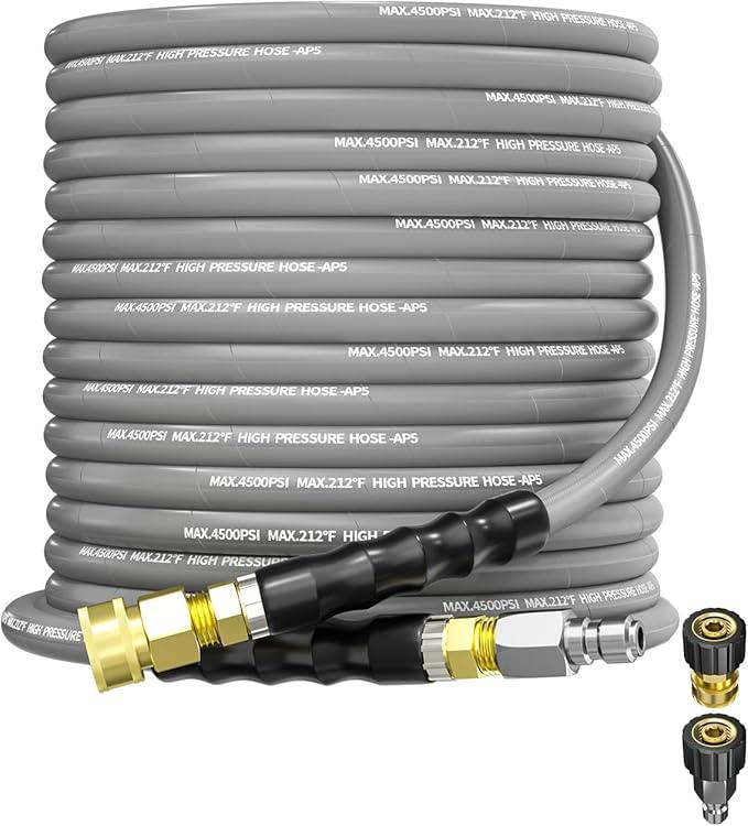 Pressure Washer Hose 50FT 3/8" for Cold and Hot Water 212°F, with Swivel Quick Connect, 4500PSI Kink Resistant Grade Steel Wire Braided, Power Washer Hose With 2pcs M22-14mm Adapter - NeatNest