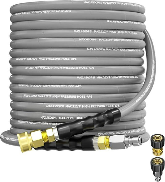 Pressure Washer Hose 50FT 3/8" for Cold and Hot Water 212°F, with Swivel Quick Connect, 4500PSI Kink Resistant Grade Steel Wire Braided, Power Washer Hose With 2pcs M22-14mm Adapter - NeatNest