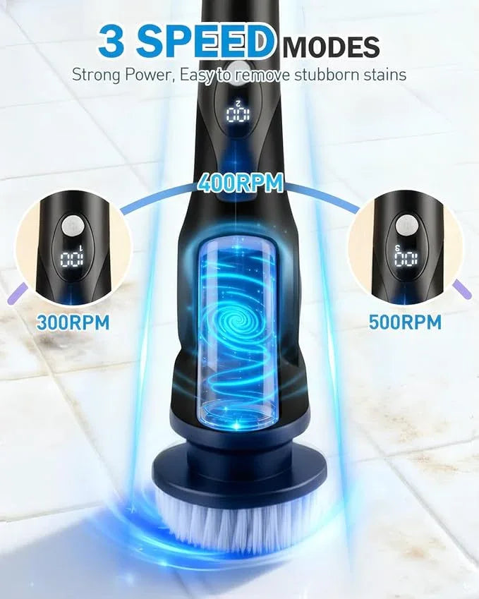 Electric Spin Scrubber, 3-Speed Cordless Shower Scrubber with 90° Adjustable & 10 Replaceable Brush Heads, 90 Mins Runtime & Full-Body IPX7 Waterproof Shower Cleaner Brush with Long Handle - NeatNest