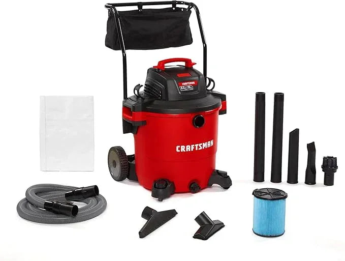 CRAFTSMAN CMXEVBE17656 20 Gallon 6.5 Peak HP Wet Dry Vac with Cart, Heavy-Duty Shop Vacuum Wet and Dry with Fine Dust Filter, Dust Bag, Hose and Attachments for Shop, Garage, Jobsite Cleaning - NeatNest