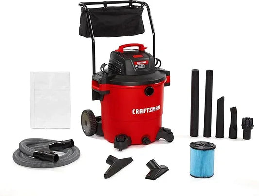CRAFTSMAN CMXEVBE17656 20 Gallon 6.5 Peak HP Wet Dry Vac with Cart, Heavy-Duty Shop Vacuum Wet and Dry with Fine Dust Filter, Dust Bag, Hose and Attachments for Shop, Garage, Jobsite Cleaning - NeatNest