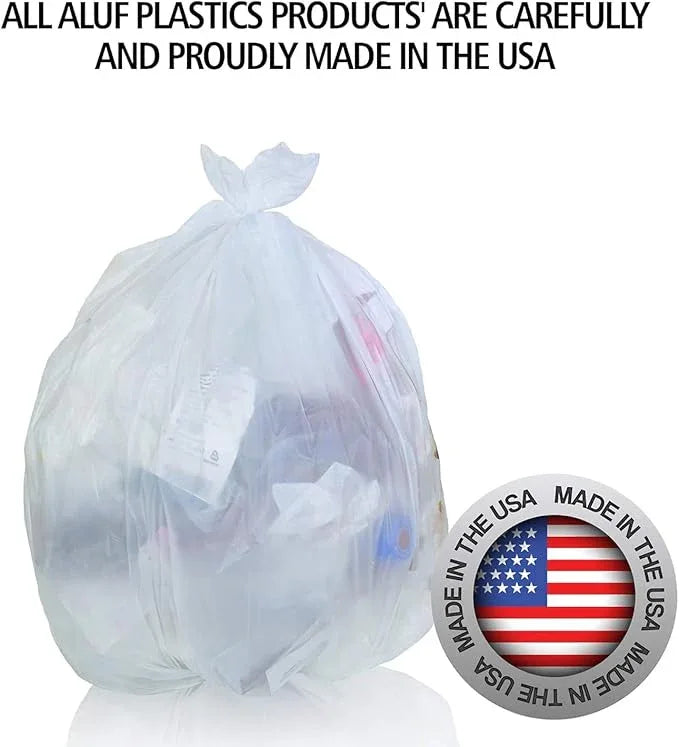 Aluf Plastics High Density Trash Bags, 30 Gallon, 500 Count, 10 Micron (eq), 30" x 37", Clear, for Bathroom, Office, Industrial, Commercial, Janitorial, Municipal, Recycling - NeatNest