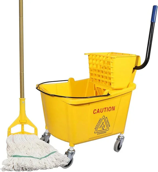Commercial Mop Bucket with Side-Press Wringer for Floor Cleaning, 35 Quarts, Yellow, Including One Commercial Mop - NeatNest