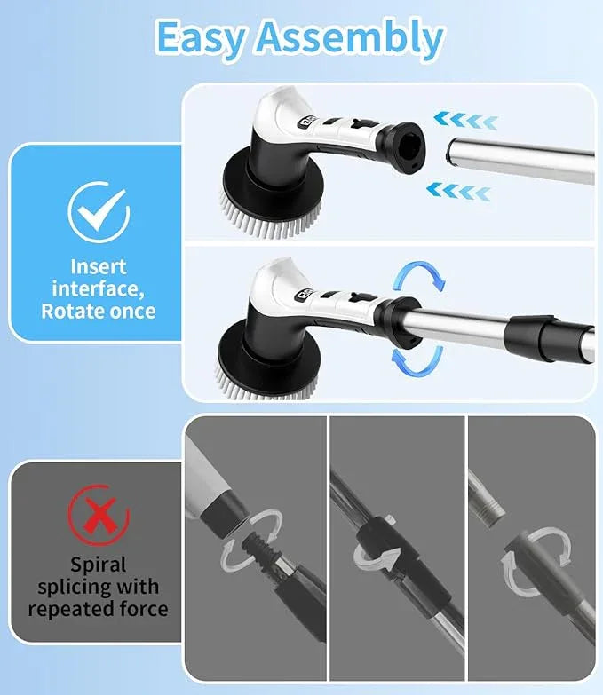 Electric Spin Scrubber with 3 Speed, Adjustable Extension Handle, 8 Brush Heads,Cordless Power Cleaning Brush for Bathroom, Tile, Kitchen-Black - NeatNest