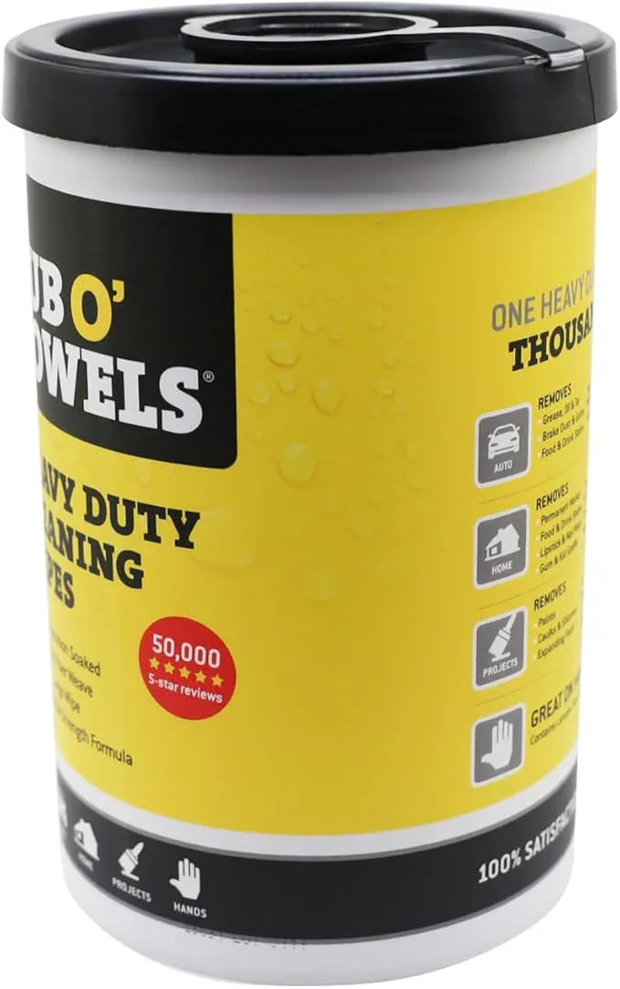 Tub O' Towels Heavy-Duty Multi-Surface Cleaning Wipes, 10" x 12", 90 Count Canister, Removes Grease, Grime, Tough Stains, Durable Disposable Wipes for Home, Garage, Outdoor Cleaning Tasks, 2-Pack - NeatNest