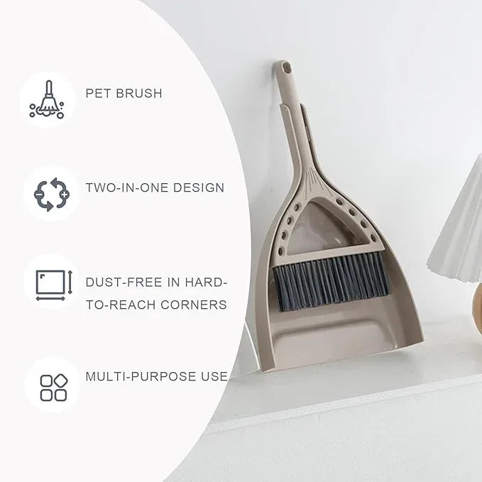 Mini Broom and Dustpan Set Small Dust pan and Brush Set Perfect for Desk Office Camping Dorm RV Essentials (Khaki) - NeatNest