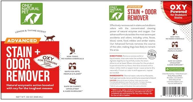 Only Natural Pet Advanced Dog Stain + Odor Remover with Oxy, All-Natural Professional Strength Enzymatic Cleaner - Pet Stain and Urine Odor Remover- 32 Fl Oz - NeatNest