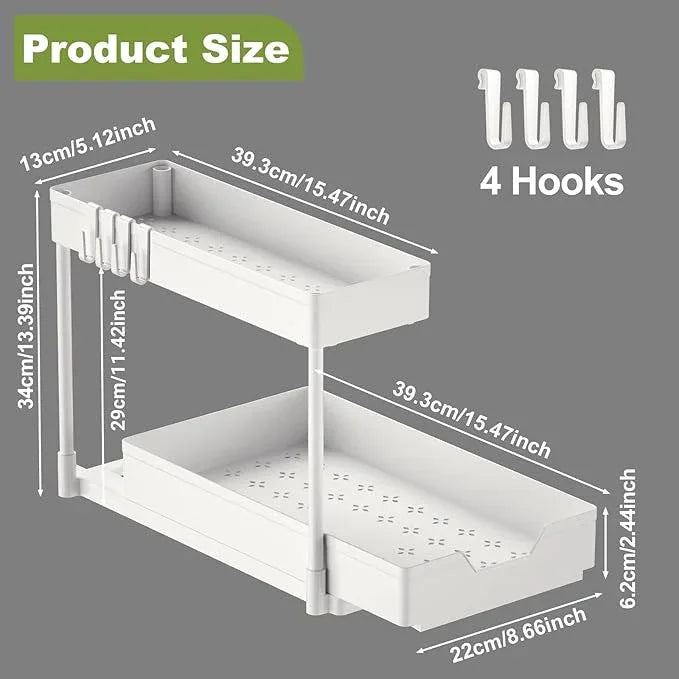 Under Sink Organizers and Storage, L-Shape Kitchen Bathroom Organization, 2-Tier Sliding Storage Under Bathroom Kitchen Sink Cabinet Organizer Shelf Pull Out ABS-2PC (White) - NeatNest