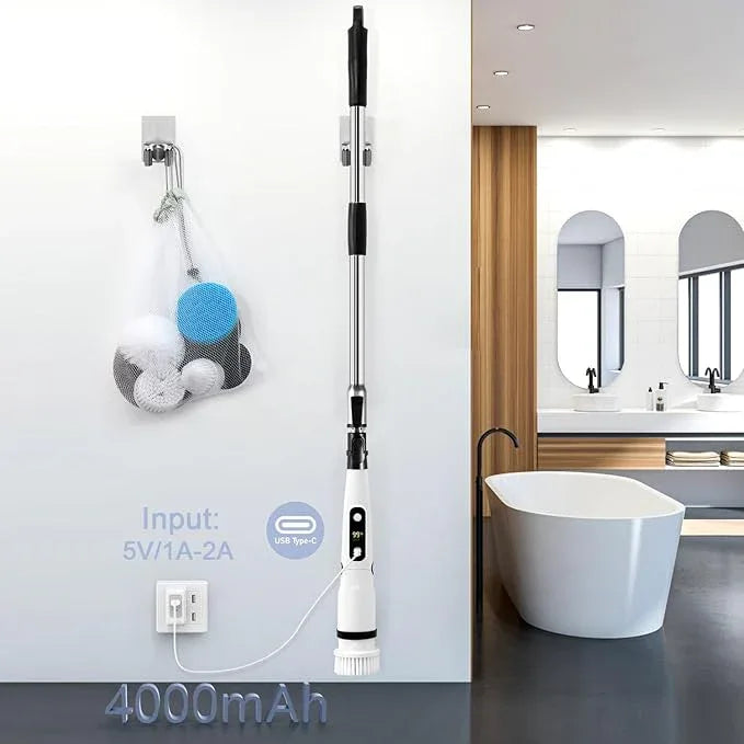 IEZFIX Electric Spin Scrubber, Bathroom Cleaning Brush, Shower Scrubber with Long Handle Adjustable, Cordless Cleaner Brush for Bathtub Kitchen Wall Household Cleaning Helper - NeatNest