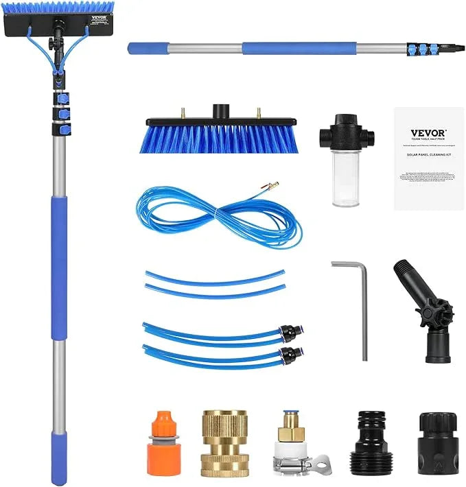 VEVOR Water Fed Pole Kit, 20FT Solar Panel Cleaning Pole with Extendable Handle, 180° Rotatable Brush Head & 65.6FT Hose, Household & Outdoor Window Cleaner Tool for Caravan Solar Panel Deck - NeatNest