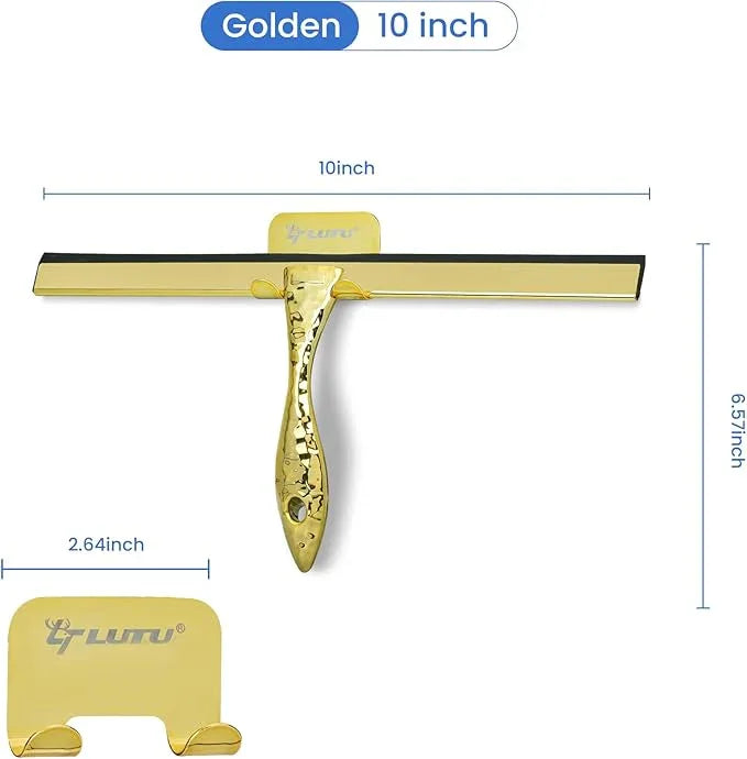 All-Purpose Silicone Shower Squeegee for Shower Glass Door,with 1 Hooks,for Bathroom Glass, Car, Tile Wall, Mirror Cleaning - Flower Shaped Handle for Easy-Grip 10 Inch Golden - NeatNest