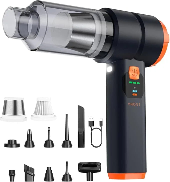 Car Vacuum Portable Cordless, 4-in-1 Handheld Vacuum Cordless with 30000PA Suction, 130000RPM, 6800mAh Battery, 10 Nozzles, Rubber Paint Material for Car, Home, Pet Cleaning（Black Orange） - NeatNest