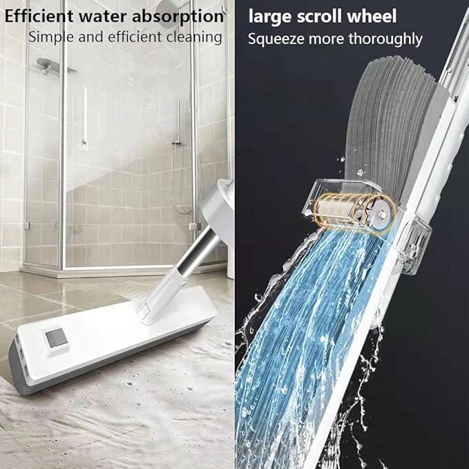 JINYISI Mop, Sponge Mop, Easy Squeeze, Hardwood Floor Cleaning, Mighty Thirsty, White, 31cm x 128cm, Stainless Steel Handle - NeatNest