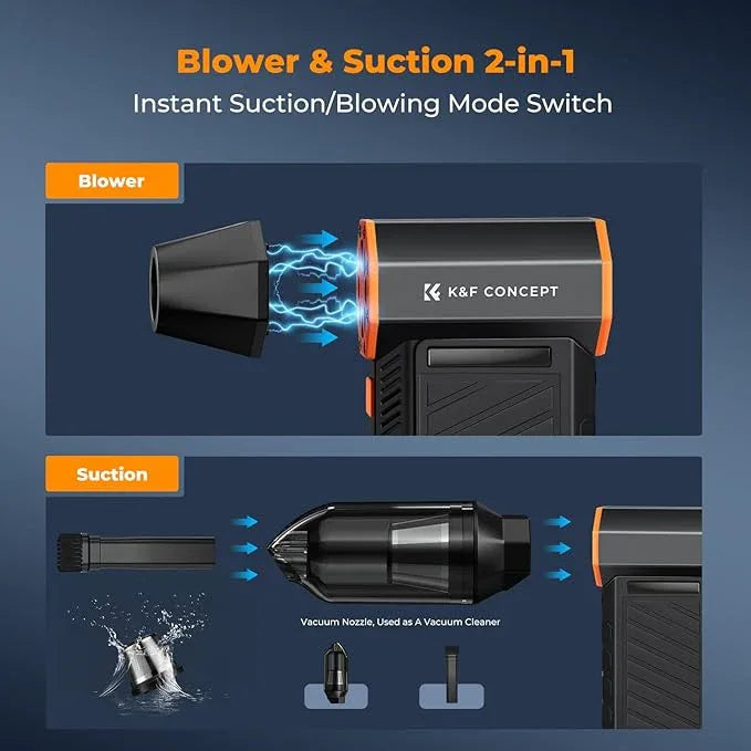 K&F Concept 2-in-1 Magnetic Compressed Air Duster, Electric Air Duster|300000RPM Vacuum Cleaner|3 Gear|Super Wind Power|Rechargeable Brushless Motor|for Computer, Keyboard, Car, Home,Outdoor Cleaning - NeatNest