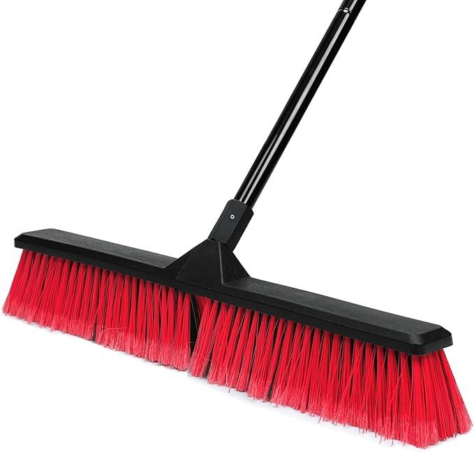 24" Push Broom with 63" Long Handle, Heavy Duty Broom for Floor Sweeping, Stiff Bristles Push Broom Brush for Workshop, Garage, Concrete, Patio and Deck - NeatNest