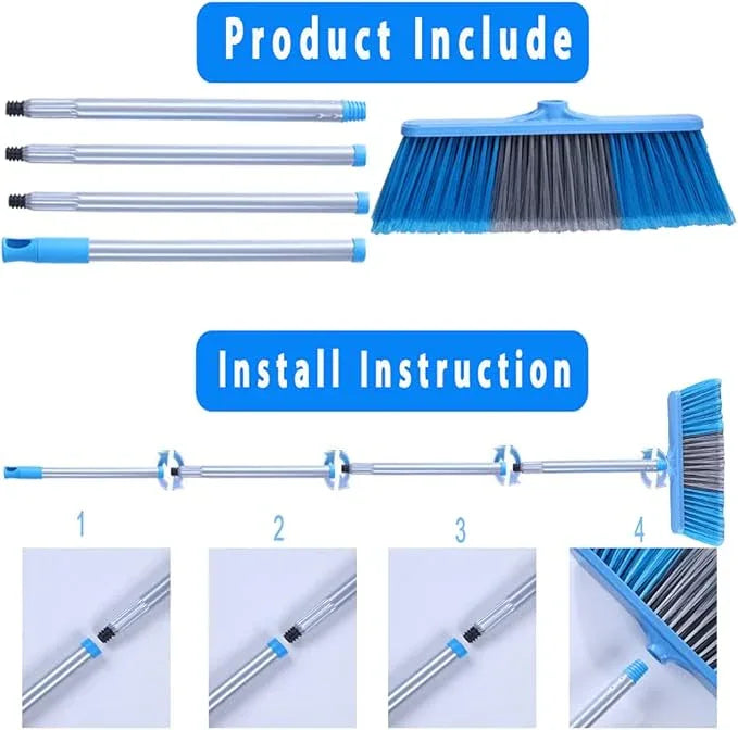 YONILL Indoor Outdoor Broom with Long Handle, 53" Angle Brooms for Floor Cleaning Sweeping Broom for Garage, Patio, Garden, House and Kitchen - NeatNest