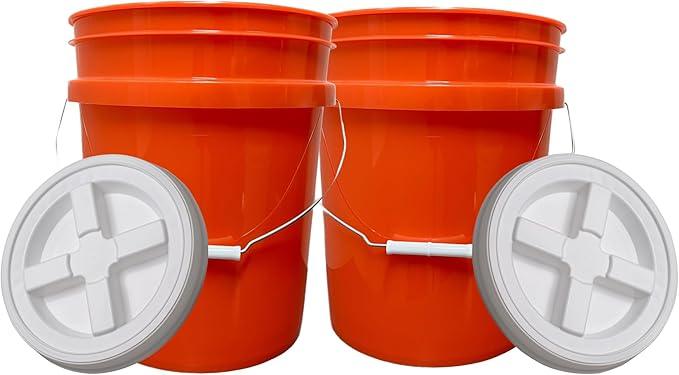 House Naturals 5 Gallon Scarlet Red Plastic Bucket Pail Food Grade BPA Free Made in USA pails with White Air Tight Screw on Lid (Pack of 2) (Scarlet Red with White Screw On lid) - NeatNest