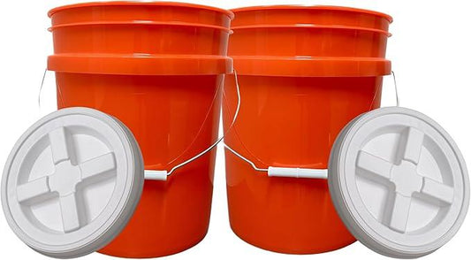 House Naturals 5 Gallon Scarlet Red Plastic Bucket Pail Food Grade BPA Free Made in USA pails with White Air Tight Screw on Lid (Pack of 2) (Scarlet Red with White Screw On lid) - NeatNest