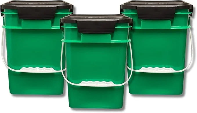 House Naturals 4 Gallon Square Food Grade Bucket Pail with Plastic Handles and Lid (Pack of 3) Made in USA containers (Green) - NeatNest
