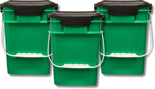 House Naturals 4 Gallon Square Food Grade Bucket Pail with Plastic Handles and Lid (Pack of 3) Made in USA containers (Green) - NeatNest