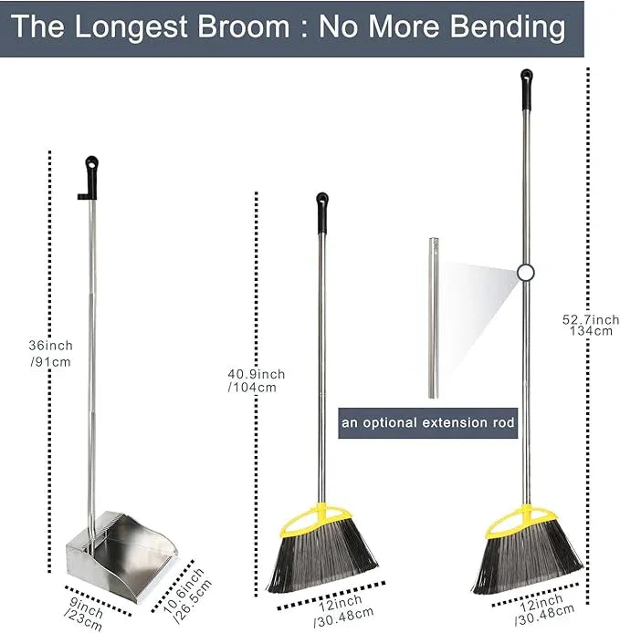 Broom and Dustpan Set, Outdoor Heavy Duty Broom with Stainless Steel Dustpan,Stiff Bristles Broom and Metal Dust Pan for Home - NeatNest