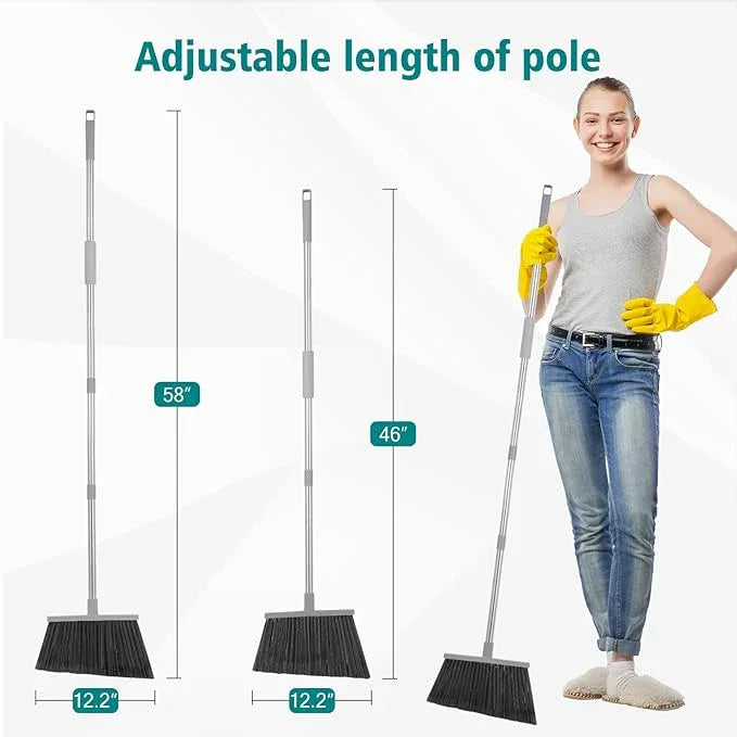 PBHEPJ Broom, Outdoor Broom for Floor Cleaning, 58" Long Stainless Steel Handle, Hard Bristle Angle Broom for Sweeping Indoor, Commercial, Industrial, Garage, Kitchen - NeatNest