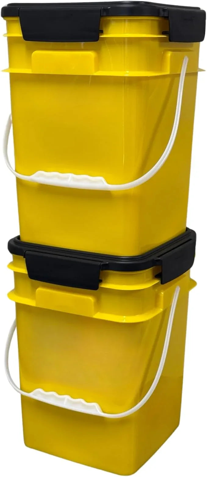 House Naturals 4 Gallon Square Food Grade Bucket Pail with Plastic Handles and Lid (Pack of 3) Made in USA containers (Yellow) - NeatNest