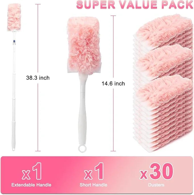 KeFanta Heavy Duty Duster Refills Kit for Swiffer Duster, 4X Microfiber Multi Surface Dusters for Cleaning with 3 ft Extended Handle, 1 Short Handle, 30 Refills - NeatNest