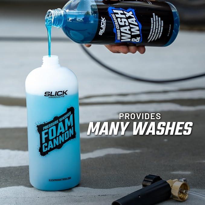 Slick Products Wash & Wax (64 oz.) + Pressure Washer Foam Cannon Bundle – Super Concentrated Car Wash Foam Shampoo for Car, Truck, RV, Motorcycle, Trailer, and Boat - NeatNest