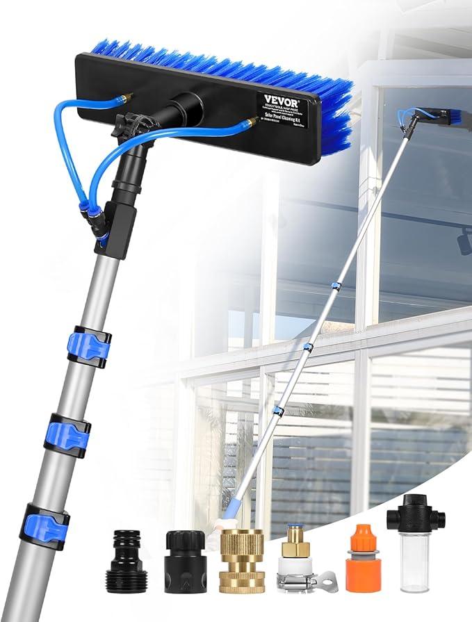 VEVOR Water Fed Pole Kit, 20FT Solar Panel Cleaning Pole with Extendable Handle, 180° Rotatable Brush Head & 65.6FT Hose, Household & Outdoor Window Cleaner Tool for Caravan Solar Panel Deck - NeatNest