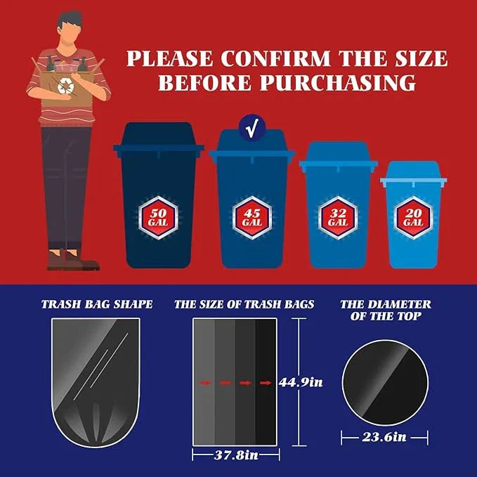 Teivio 40-45 Gallon Large Black Trash Bags 100 Counts All Purpose Trash Bags,39,40,42,44,45 Gal,Heavy Duty Garbage Bags,For Industrial, Commercial, Construction, Outdoor, Lawn, Leaf, Can liners - NeatNest